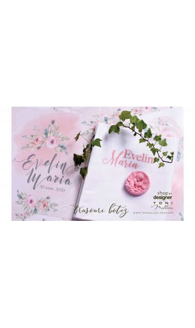 Trusou de botez somon cu alb si cu motive florale Watercolor Flowers 6
